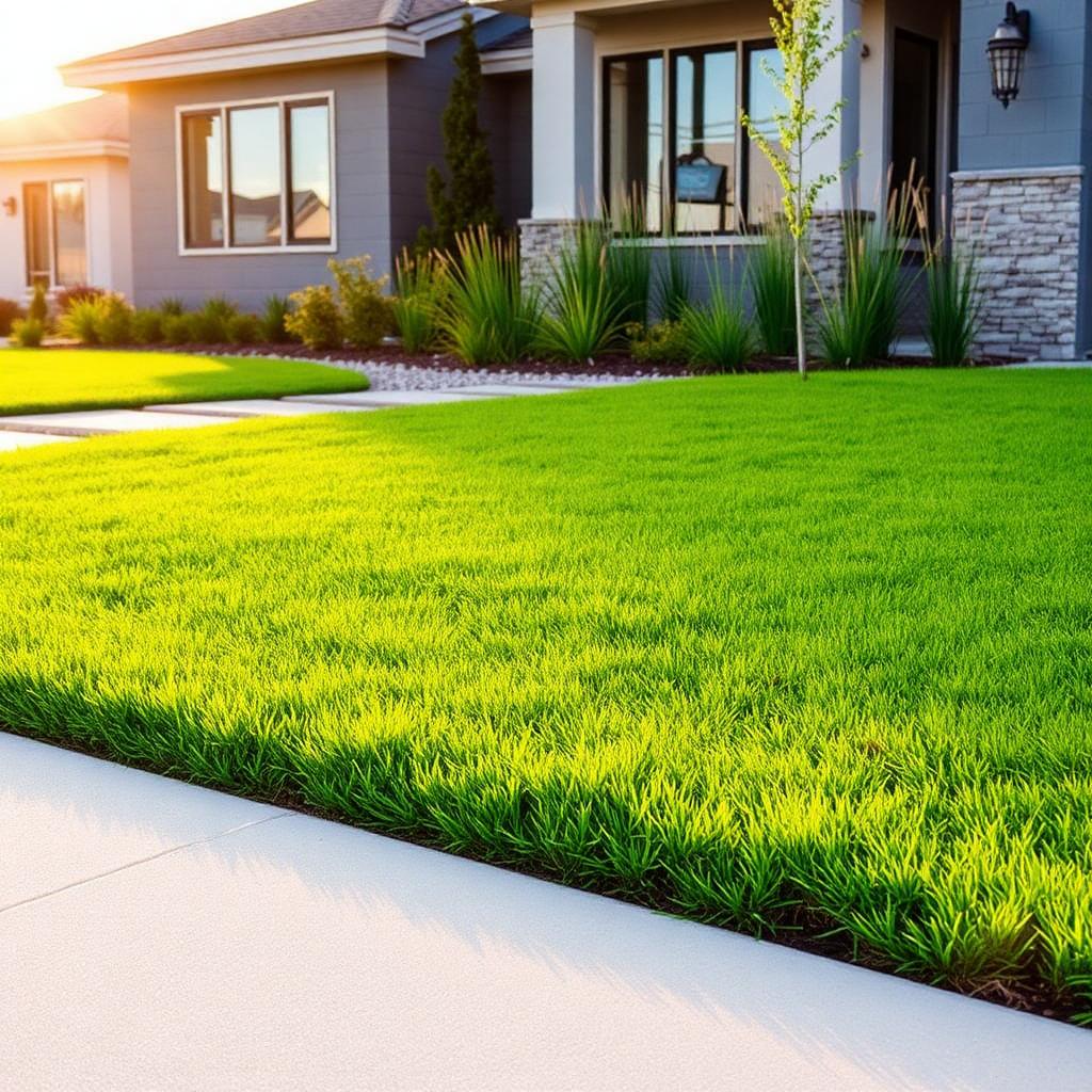 Modern home backyard with manicured lawn and clean edging